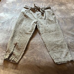 LOFT Gray Striped Paper Bag High Rise Stretch Pants